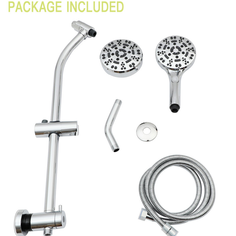 4.7" Rain Showerhead And 8 Hand Shower Dual Shower, , Hose, Plastic Wall Mounted Head With Showerhead, 8 Modes, Slide, Chrome