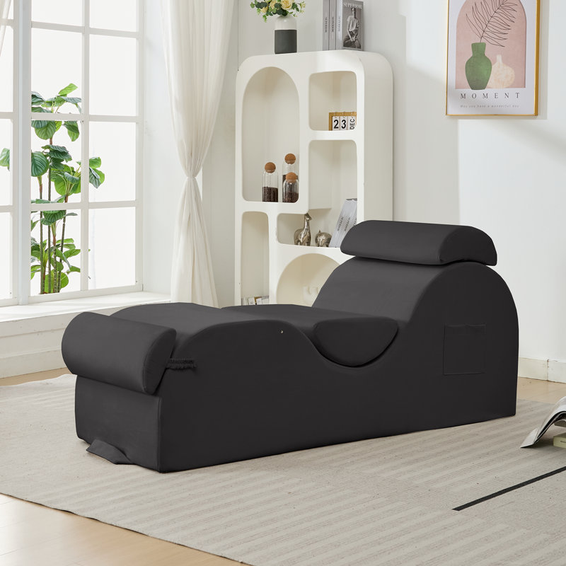 Méridienne courbée en velours Wrought Studio avec appui-tête pour la détente et l'exercice, Gris foncé