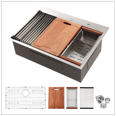 30 Drop Kitchen Sink - 30 Inch Kitchen Sink Drop-In Topmount Single Bowl 16 Gauge Stainless Steel Ledge Workstation Kitchen Sinks -  REDmintss, AGLBX06819A