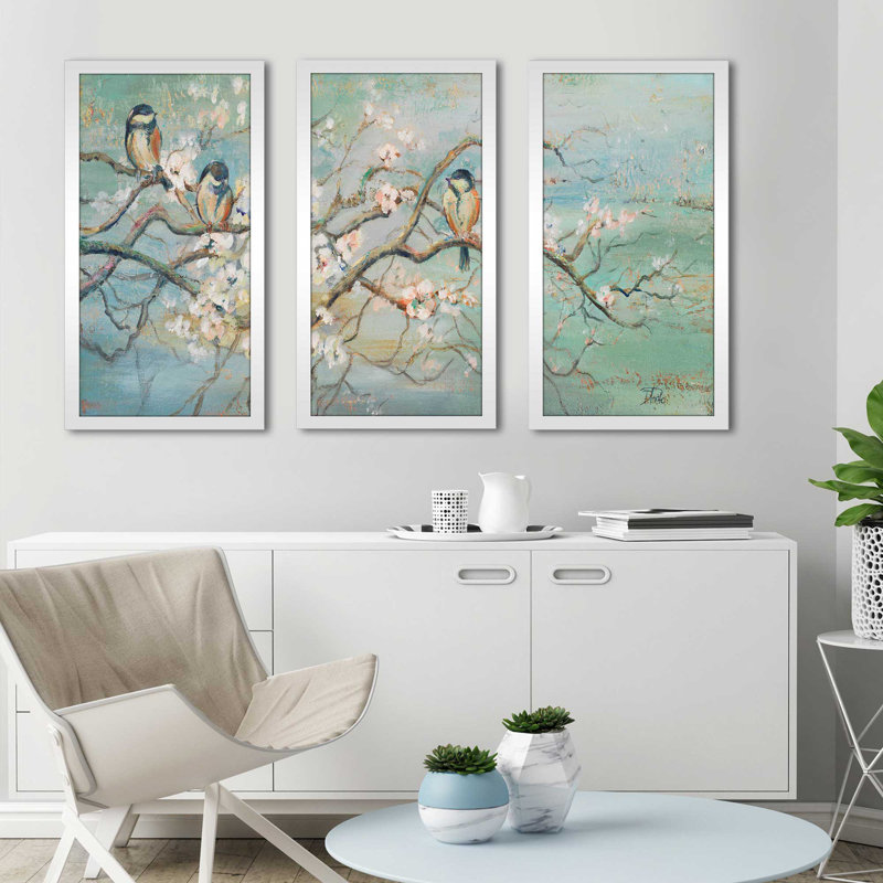 «Spring Branch With Birds» par Patricia Pinto - cadre photo 3 pièces, impression multi-pièces, L 40,5 po x H 25,5 po x P 1 po