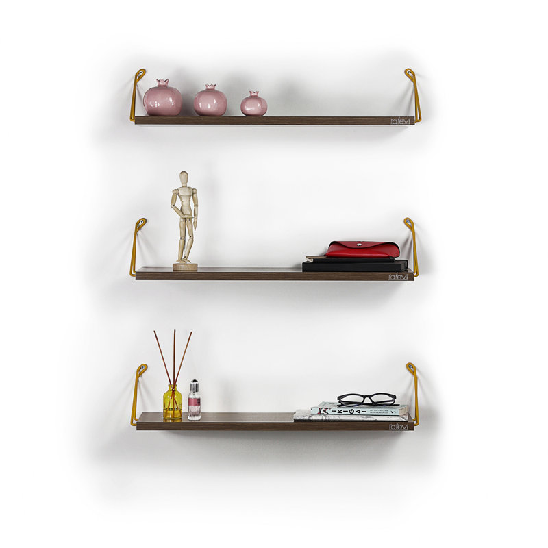 Altai Floating Wall Decor Wall Mounted Rustic Decorative Hanging Metal Bracket Triple Shelfs for Books, /, Walnut
