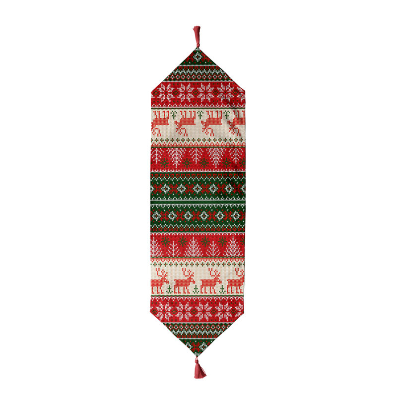 Chemin de table de Noël et des fêtes avec pompon, idéal pour la décoration des Fêtes