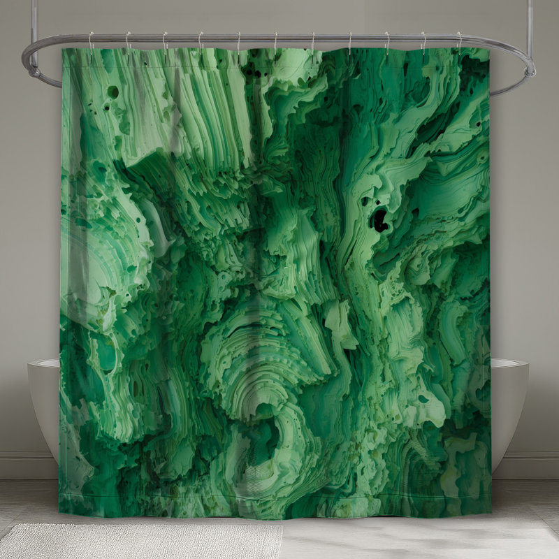 Rideaux de douche verts à texture abstraite très longs, L 70 po x H 84 po
