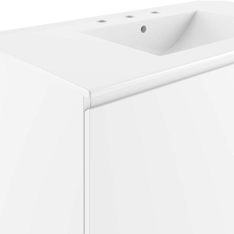 Modway Bryn 36" Wall-Mount Bathroom Vanity, White, White