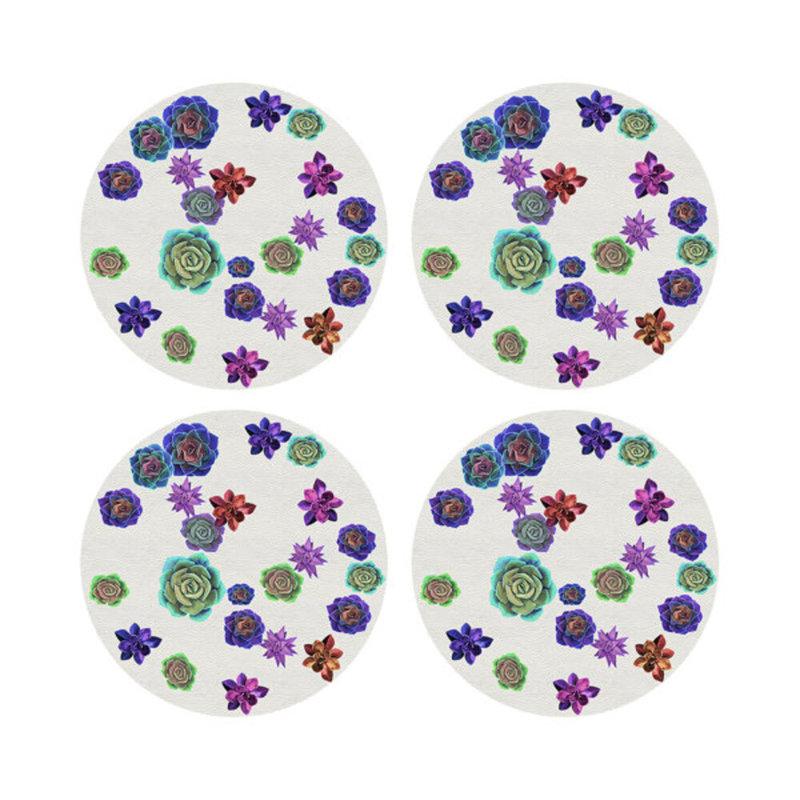 Succulents Floating Vegan Leather Round Pebble Placemat, Intenso