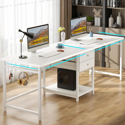 Bureau d'ordinateur 79 pouces pour deux personnes avec tiroirs et tablettes de rangement 79 pouces