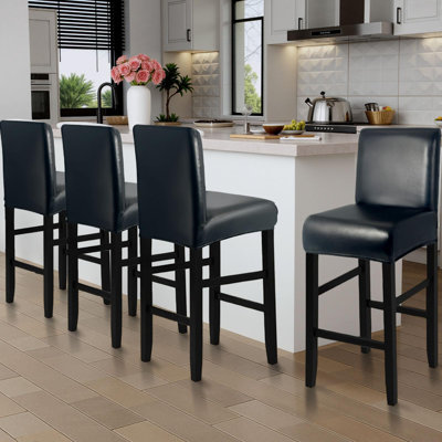 PU Leather Bar Stool Covers With Backs 100% Waterproof Bar Stools Covers Set Of 4, Removable Stretch Barstool Slipcovers For Pub Cafe Dining Room (Black)