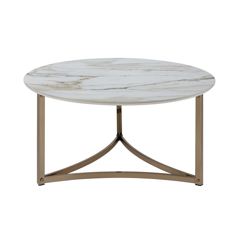 Table basse Aziz avec plateau en pierre frittée et finition champagne