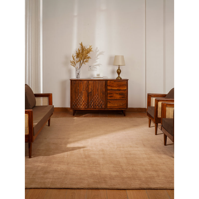 Hand Knotted Loom Wool Eco-Friendly Area Rugs  -  Rectangle, Camel Color, Plain Solid Design, High Pile Thick Handmade Anti Skid Area Rugs for Living Room, Bed Room 