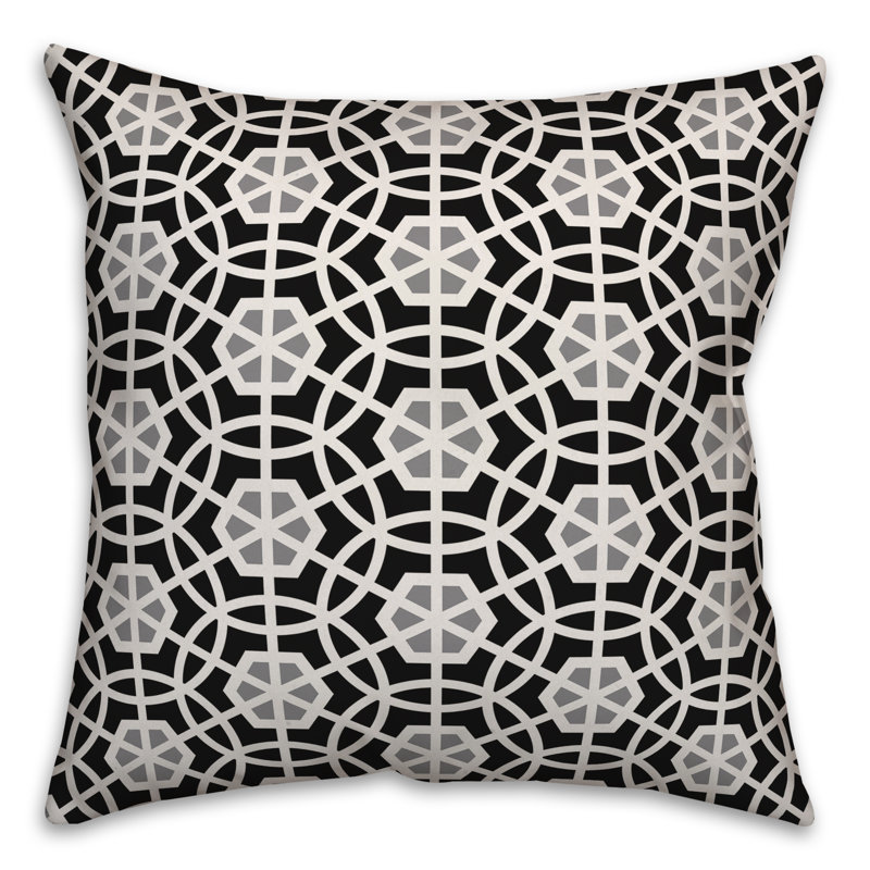  Coussin Geo, 16 po x 1 po, Noir, Polyester / bourre en polyester