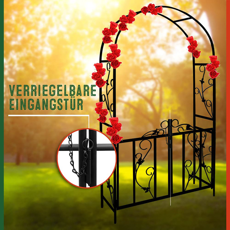 115cm W x 37cm D Metal Arbour with Gate in Black