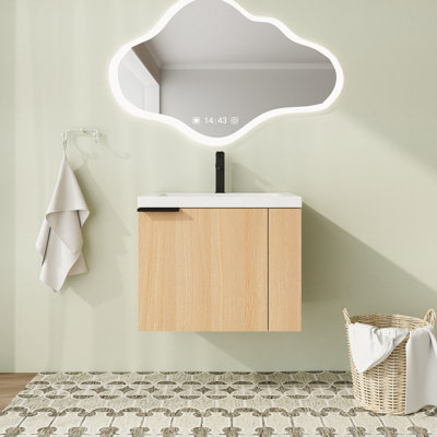 Meuble-lavabo mural 24 po avec plateau en résine et porte à fermeture en douceur 24 po