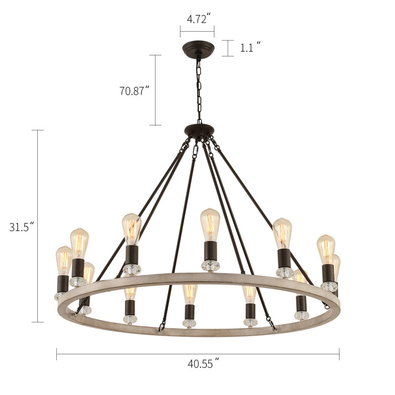Faik Extra Large Chandeliers For High Ceilings 12 - Light Round Wagon Wheel Chandelier for Living Room,Foyer,Dining Room,Hotel,UL LIST.