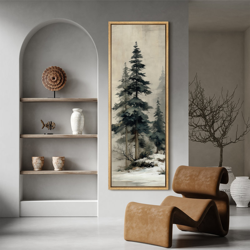 Rustic Snowy Evergreen Forest Landscape Extra Large Pictures Framed Canvas Print Wall Art, 60" H x 20" W x 1.5" D