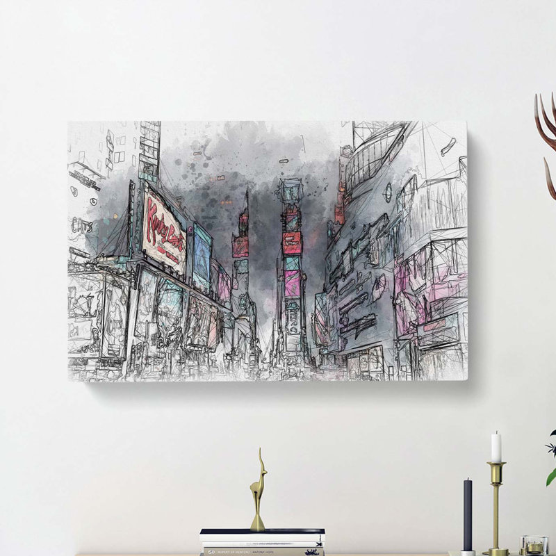 Theater District in Manhattan New York in Abstract - Wrapped Canvas, 40cm H x 60cm W x 3cm D
