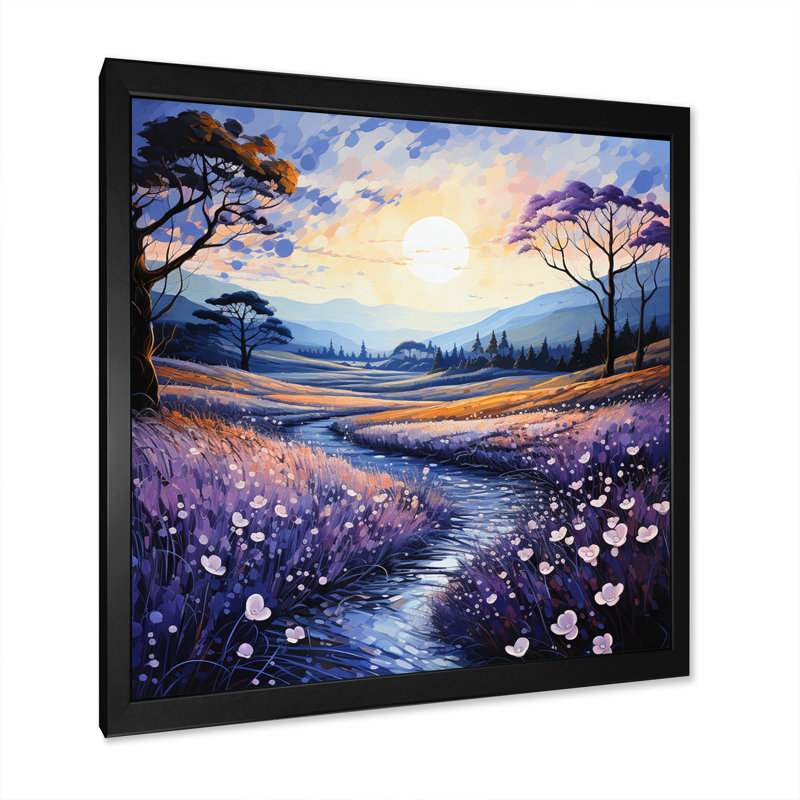 «Violets Field Pointillism Dot II», reproduction sur toile, H 30 po x l 30 po x P 1 po, Cadre simple noir