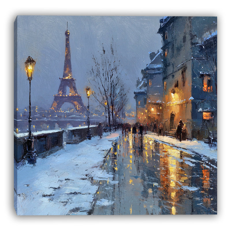 «Riverside Lights» par la Tour Eiffel, art mural sur toile tendue, H 12 po x l 12 po
