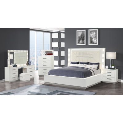 Ensemble de chambre avec lit coiffeuse 5 pièces Vannida