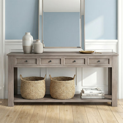 63"High-End Rustic Sofa Table With Drawers - Sturdy Craftsmanship, Hallway Storage Solution