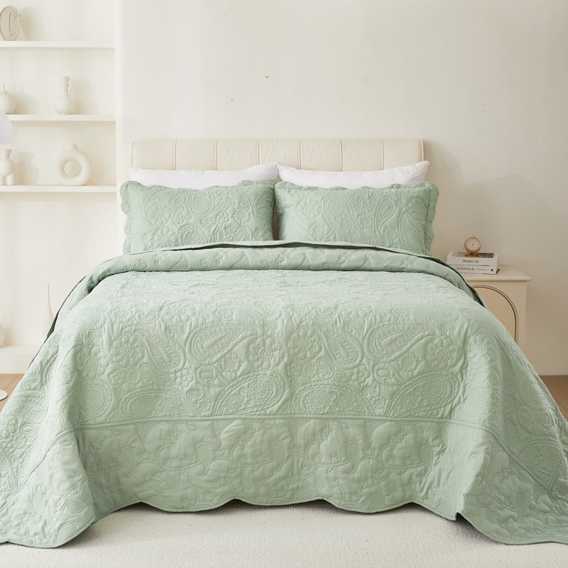 Ensemble de couvre-lit réversible surdimensionné en microfibre 3 pièces , Vert sauge