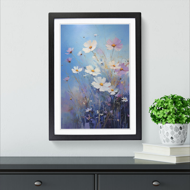 Cosmos Floral Art - Framed Print, 46cm H x 34cm W, Black Framed