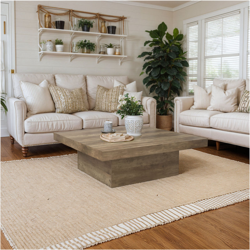 Caomhan Block Coffee Table, Knotty Oak, 12.2" H x 35.4" L x 35.4" W