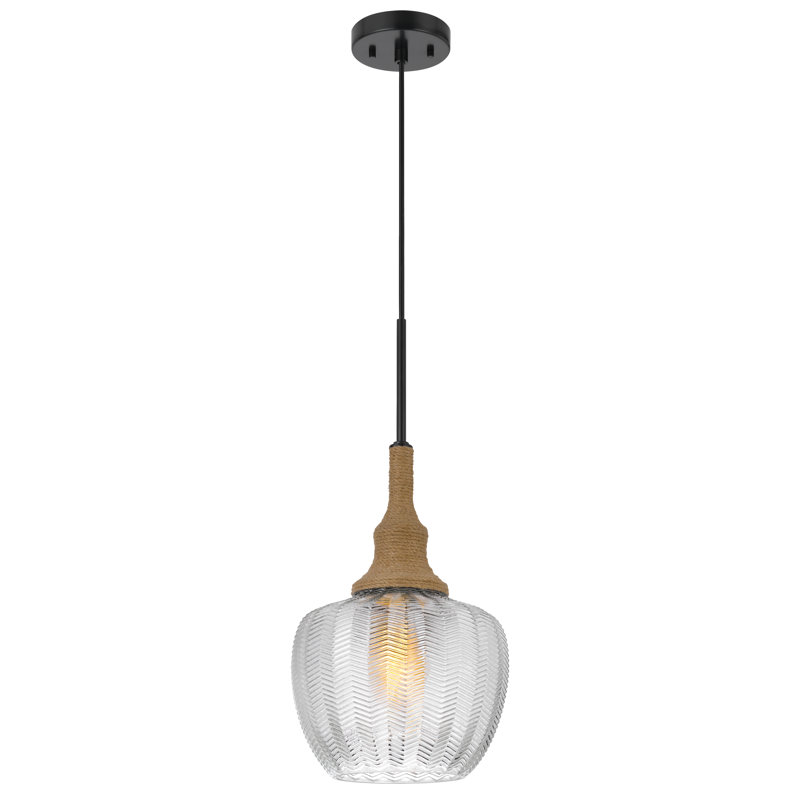 Luminaire suspendu en verre Monroe 60W avec détails en toile de jute tressée et cordon de 72 pouces