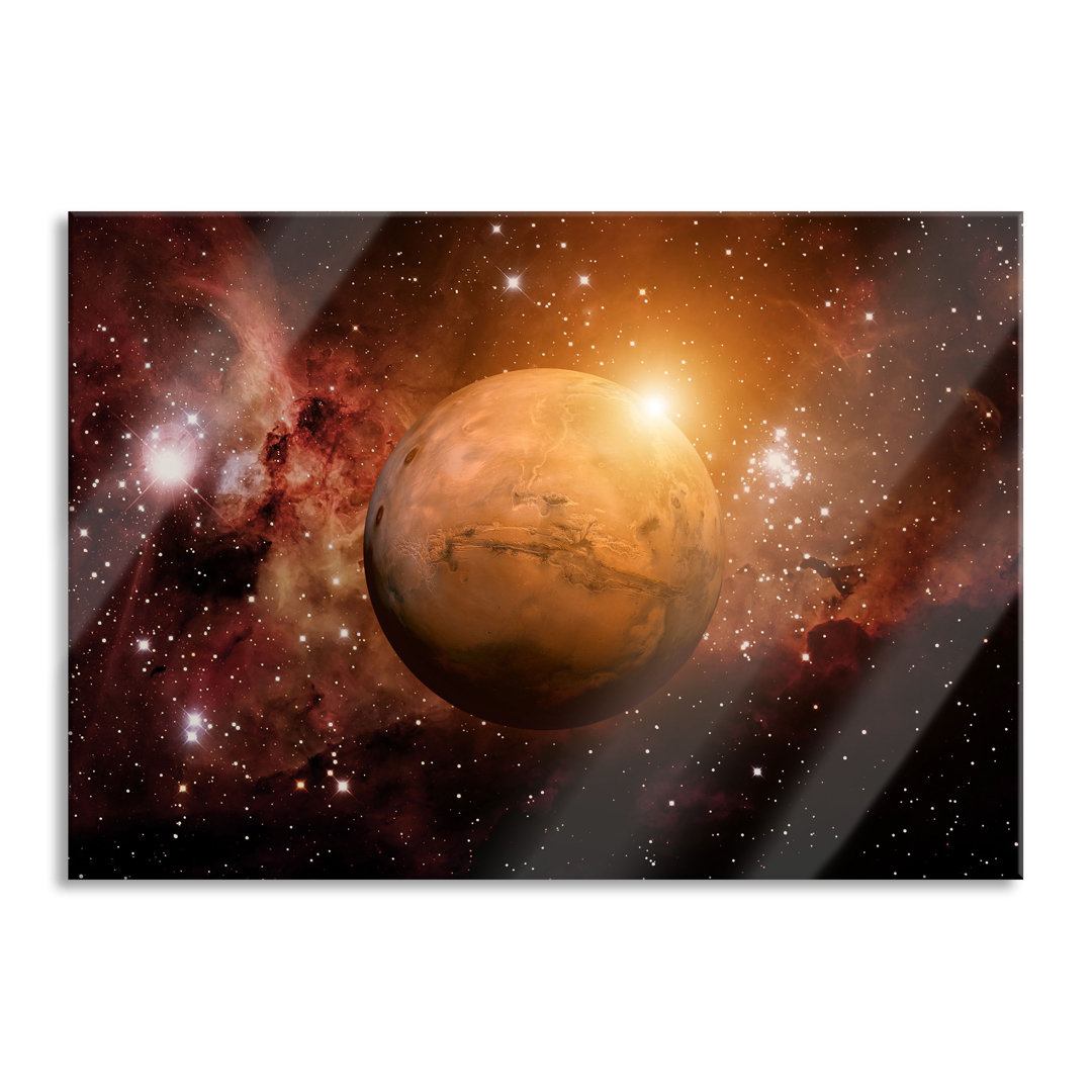 Glasbild Planet Mars im Universum