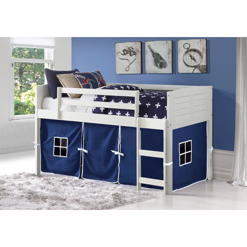 Hager Twin Solid Wood Platform Low Loft Bed by Sunside Sails, Blue, White