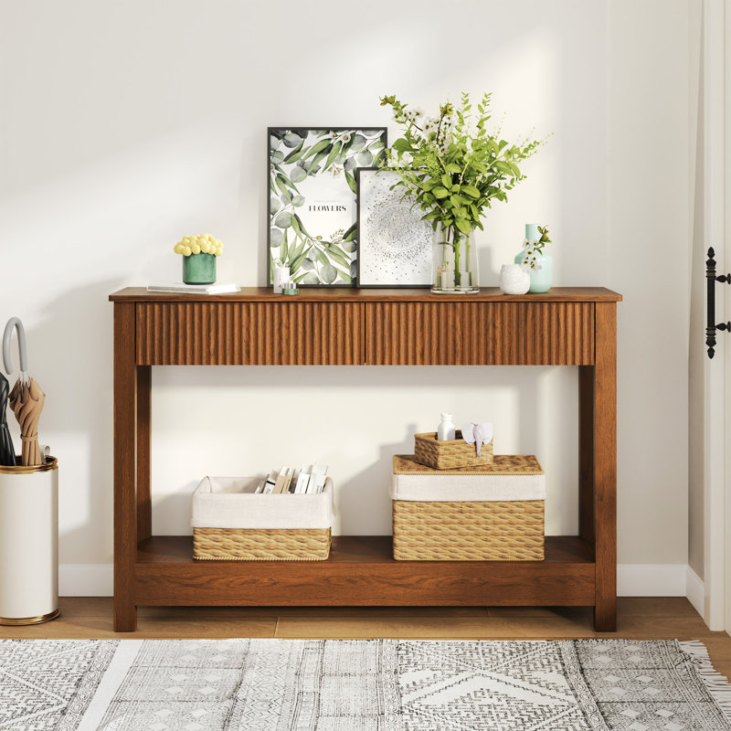 COCO DESIGN 47.2'' Console Table With 2 Drawers, Wood Sofa Table For Entryway Hallway Living Room, Brown, Brown