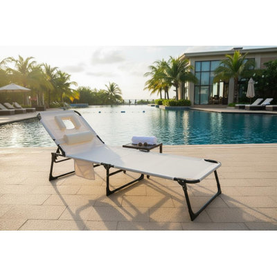 Méridienne de bronzage portable avec trou pour le visage, dossier inclinable réglable à 5 positions, poche latérale et coussin pour la plage, la piscine et le patio