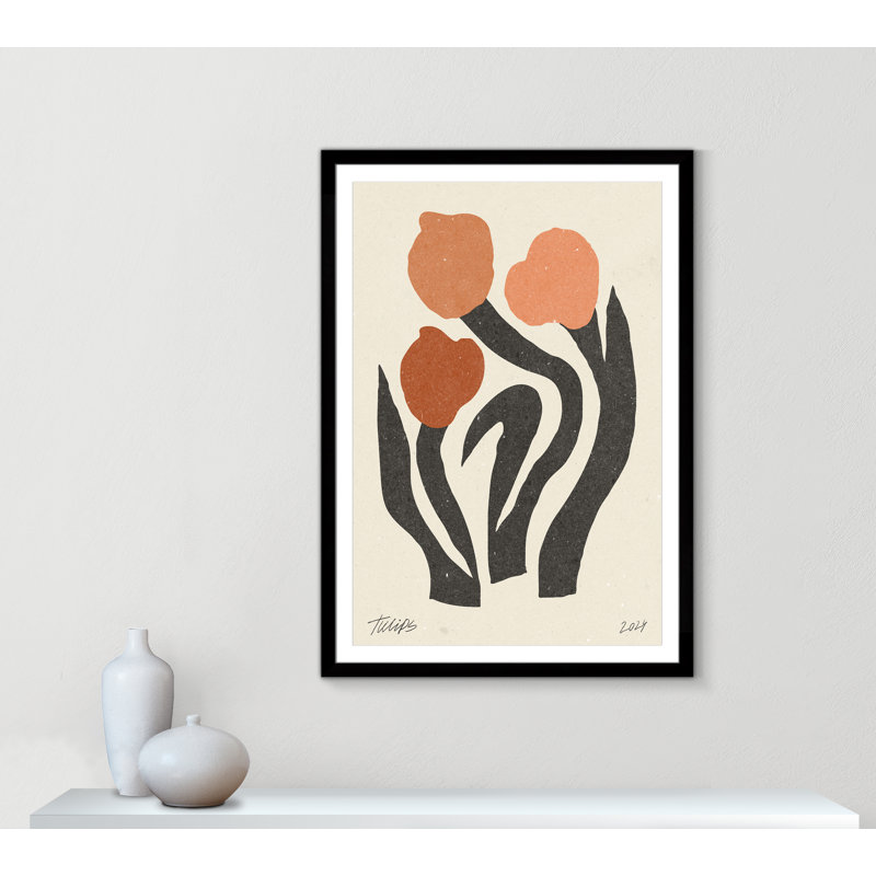 Imprimé de fleurs modernes par NKTN, 39'' W x 55'' H, Matted Print, Satin Black