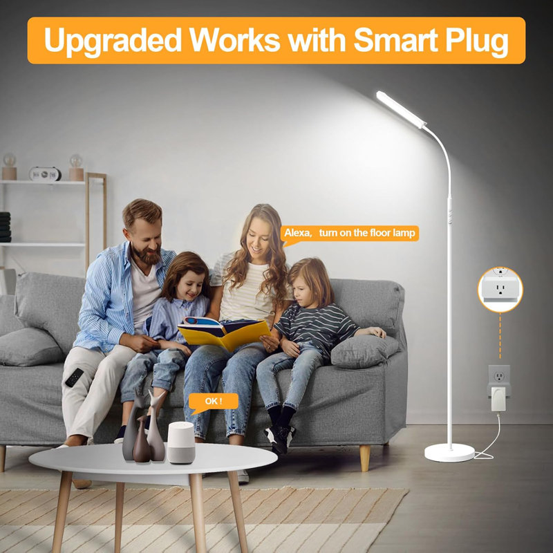 Smart Dimmable LED Floor Lamp With Remote Control, 18W 1800LM Brightness, Eye-Caring Design, 360° Adjustable Head, Smart Plug Compatible