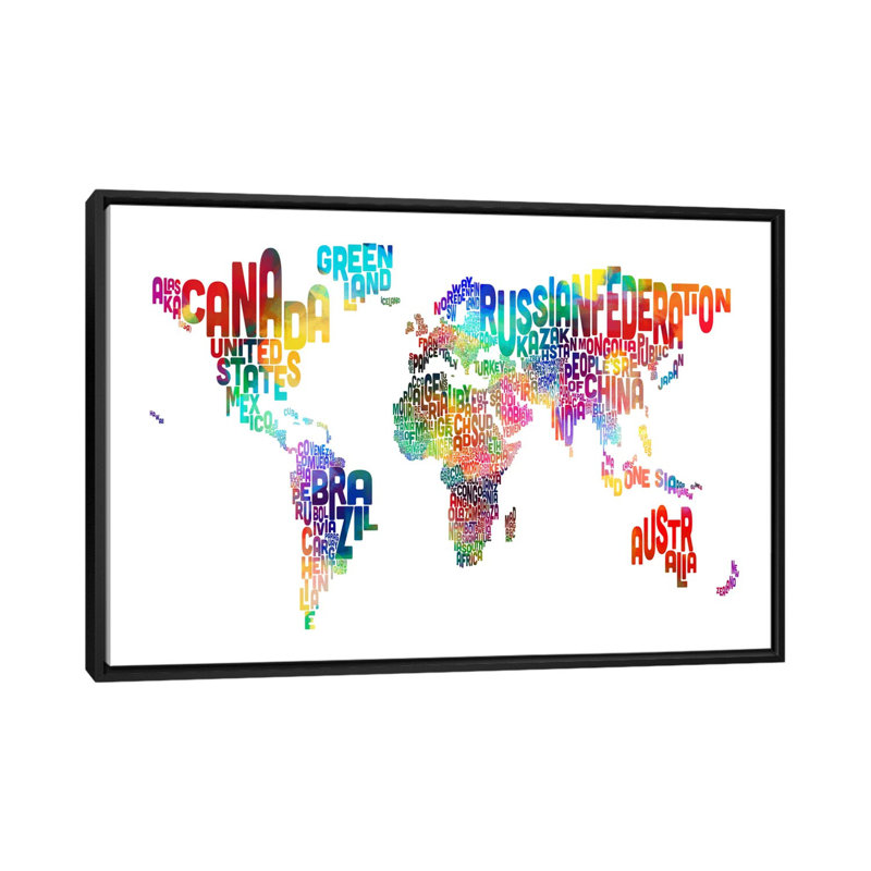 Carte typographique du monde par Michael Tompsett - Impression sur toile tendue sur châssis, H 18 po x l 26 po x P 1,5 po