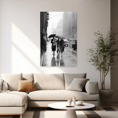1950S Fashionable Woman Wearing Leopard Skin Muff And Stole Walking Down Rainy City Street Classic Retro Vintage Animal City Wall Art