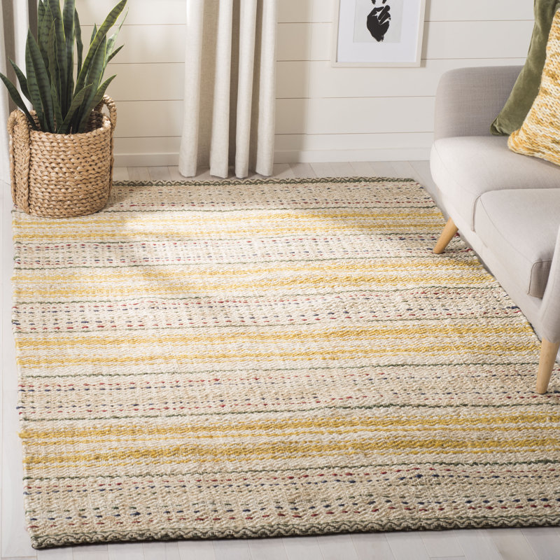 Jahiem Natural Fiber Hand Woven Jute Striped Rug, Rectangle 5' x 8'