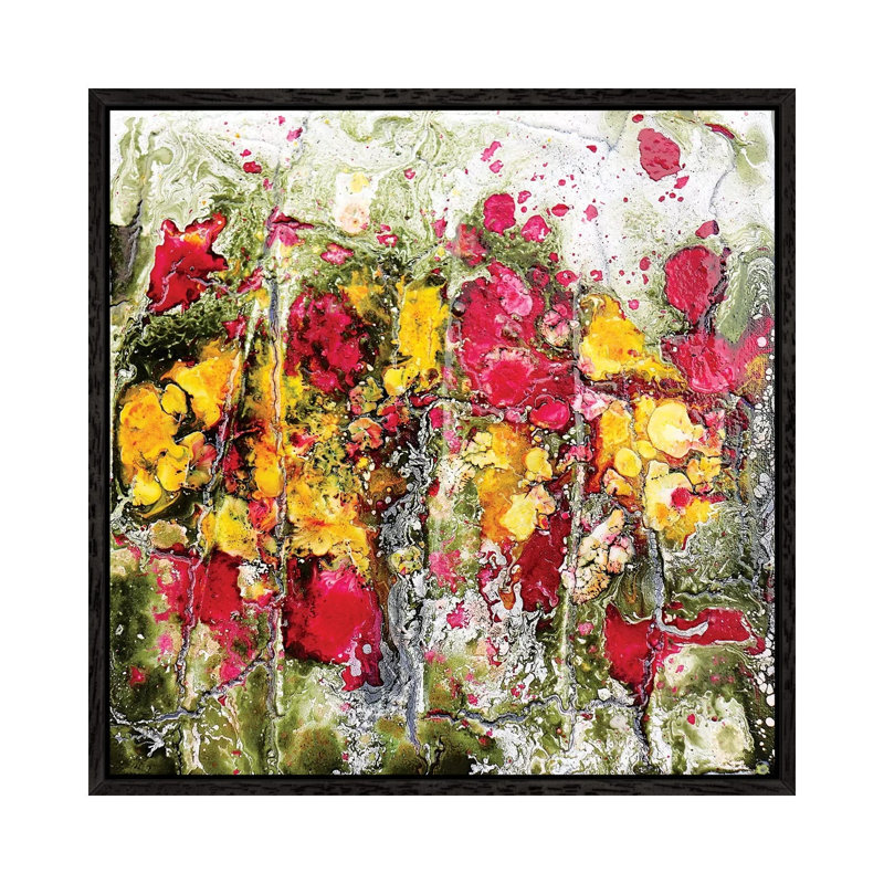 Poppies And Friends by Donatella Marraoni - Painting on Canvas, 45.72cm H x 45.72cm W x 3.81cm D, Black Framed