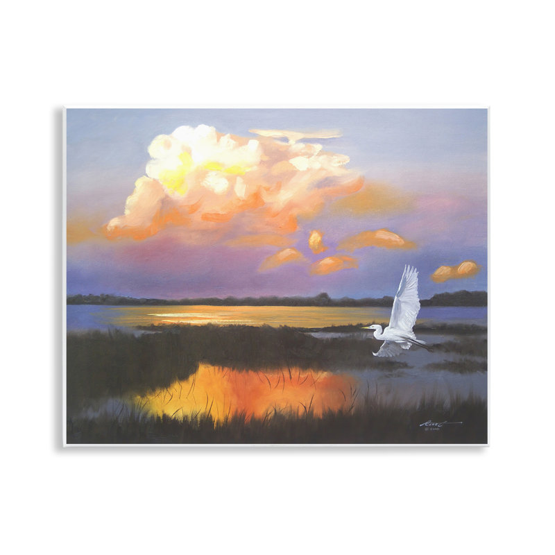 «Egret Over Cloudy Reflection» par D. Rust