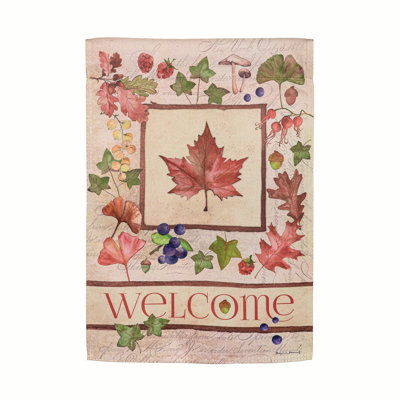 Welcome Fall Leaf Suede Garden Flags