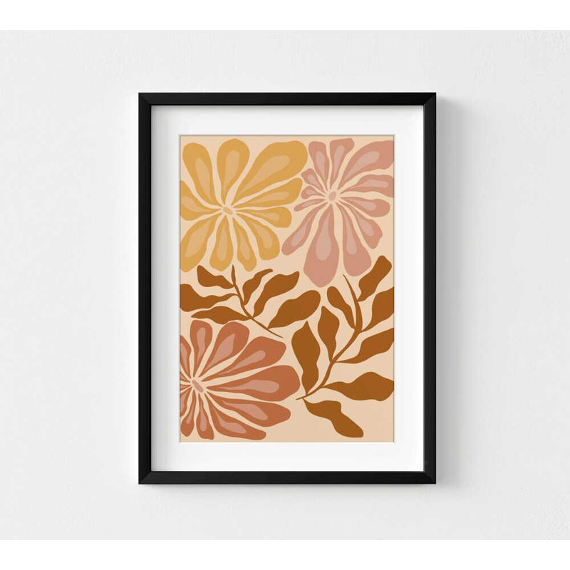Affiche d'art floral rétro - reproduction botanique moderne dans des tons chauds de terre, H 24 po x l 18 po, Noir