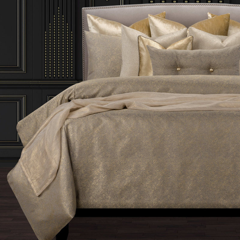 Jazz Club Luxury Supreme Duvet Cover and Insert Set, Bronze, King Duvet Cover + 5 Sham + 4 Throw Pillows