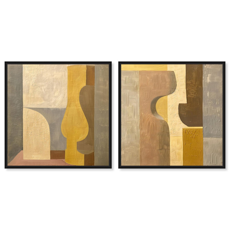 Columnar Forms Set Canvas Print Beige Wall Decor Set by Art Remedy, Black Frame, 12 x 12, Black Frame, 25" H x 25" W