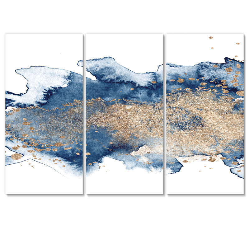 Abstract Blue Gold Marble Clouds Canvas Modern - Marble Clouds II, 40" H x 60" W x 1" D