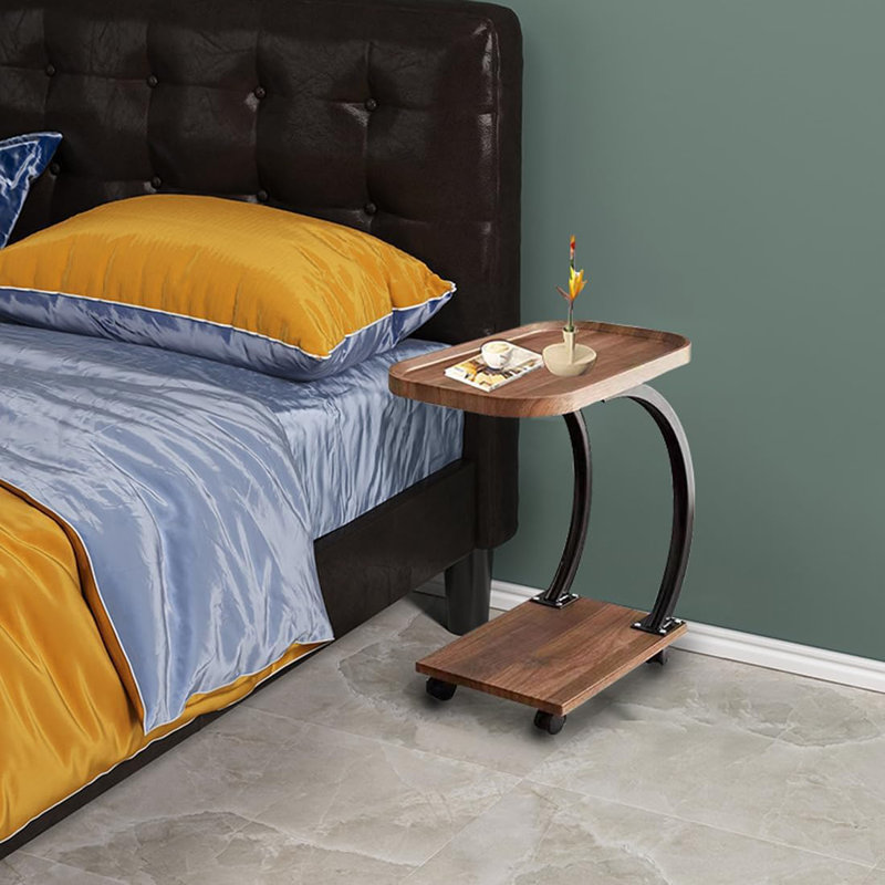 C Shaped Side Table With Wheels, Modern C Table End Table For Sofa And Bed, Small Couch Tables That Slide Under, Wooden C Shaped End Table For Couch, Coffee C Table For Small Space(Walnut)