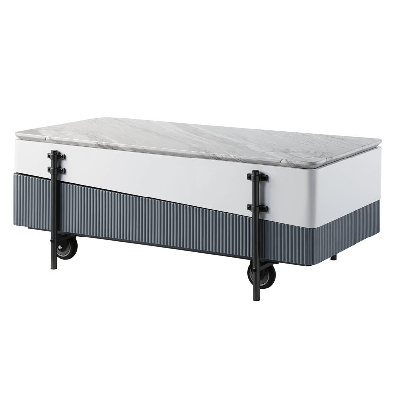 Table basse contemporaine grise et blanche avec rangement fonctionnel
