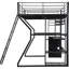 Lit mezzanine en métal noir avec rangement multiple, garde-robe ouverte et éclairage à DEL pour un environnement de travail élégant Salon bien équipé