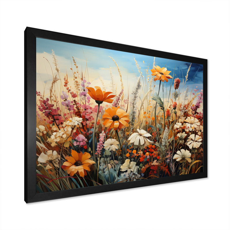 «Wildflowers Natures Bouquet Pointillism Dot II», reproduction d'art sur toile, Cadre simple noir