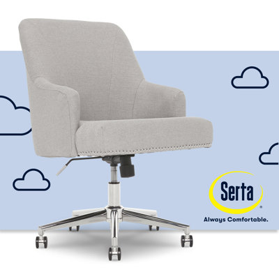  Chaise de bureau à dossier mi-haut Leighton de Serta avec têtes de clous chromées, coussin en mousse à mémoire de forme, accoudoirs rembourrés