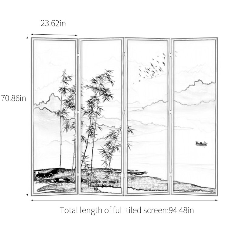 Paravent en bois massif, H 70,86 po x l 94,48 po x P 1,37 po