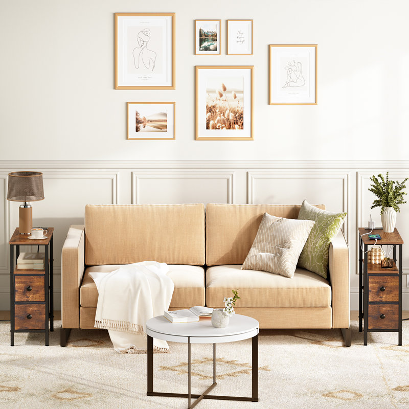 Narrow End Table with Charging Station, Rustic Brown/Black, 23.6" H x 18.9" L x 7.8" D